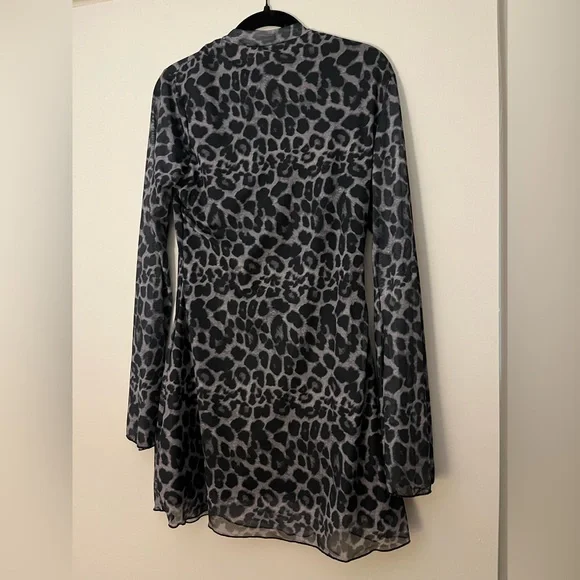 SHEIN Leopard Print Sheer Sleeve Mini Dress - Picture 4 of 4